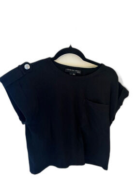 Veronica Beard Jeans Black Button-Trimmed Elektra Cap Sleeve Crop T-Shirt Size S